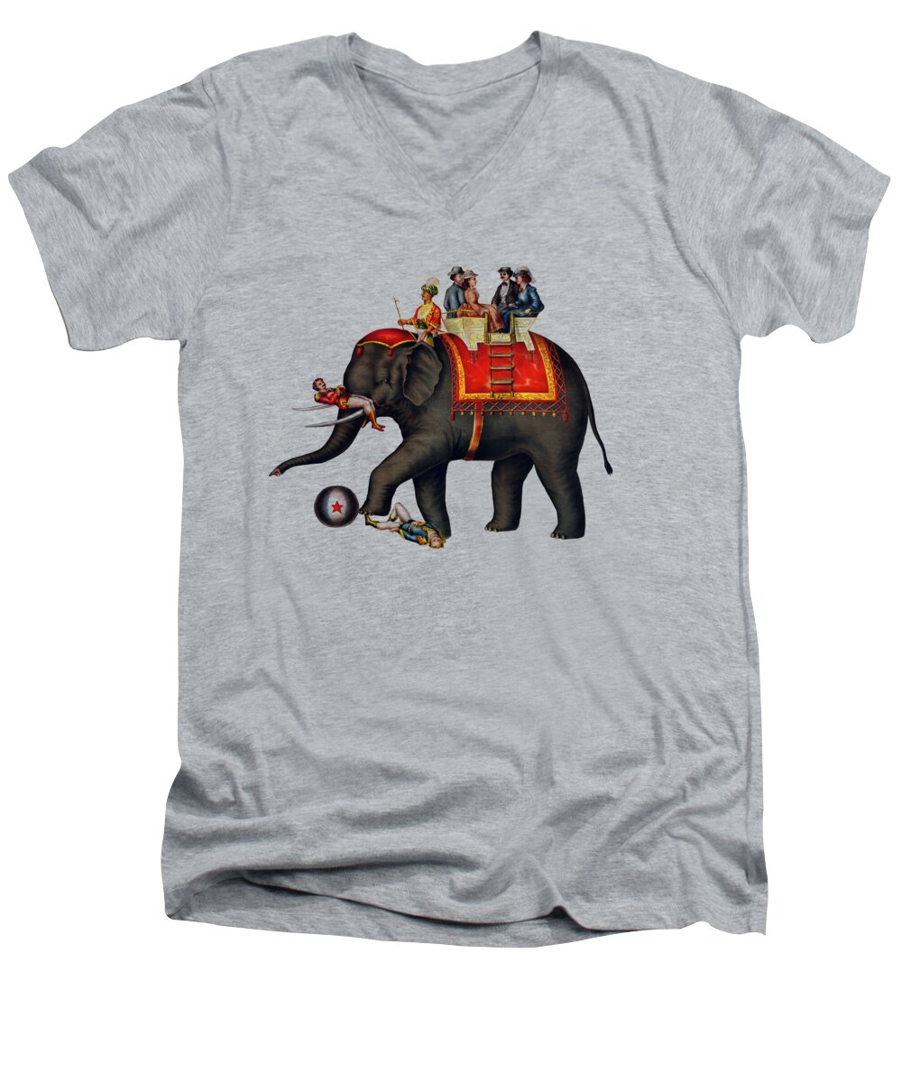 Elephant Men's V-Neck T-Shirt featuring the digital art Circus Show by Madame Memento