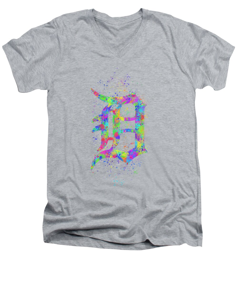 Detroit Tigers Men's V-Neck T-Shirt featuring the photograph Colorful Abstract Detroit Tigers Baseball Poster by Stefano Senise
