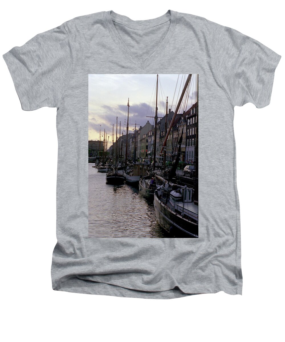 Copenhagen Men's V-Neck T-Shirt featuring the photograph Copenhagen Quay by Frank DiMarco