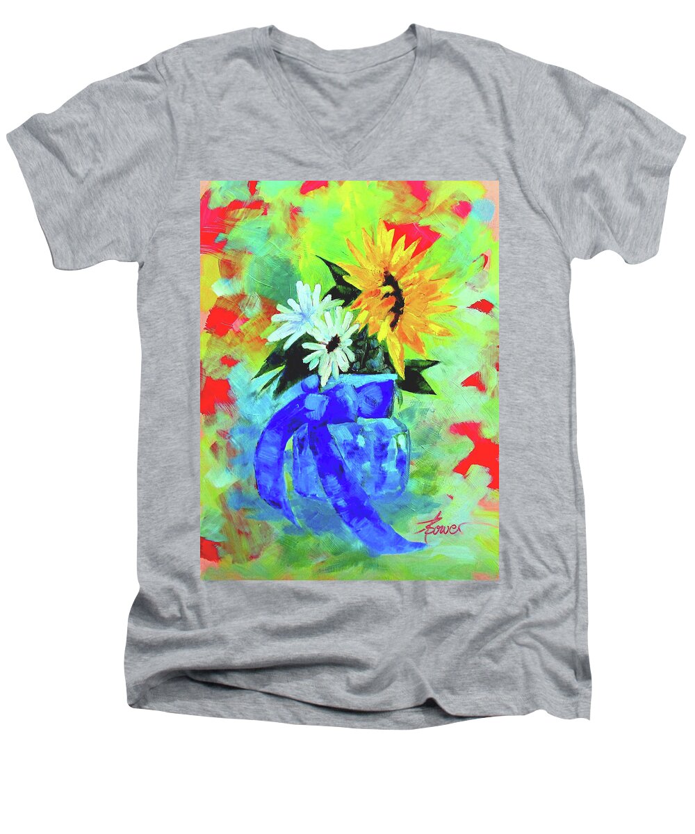 Flowers Men's V-Neck T-Shirt featuring the painting Counting Flowers On the Wall by Adele Bower