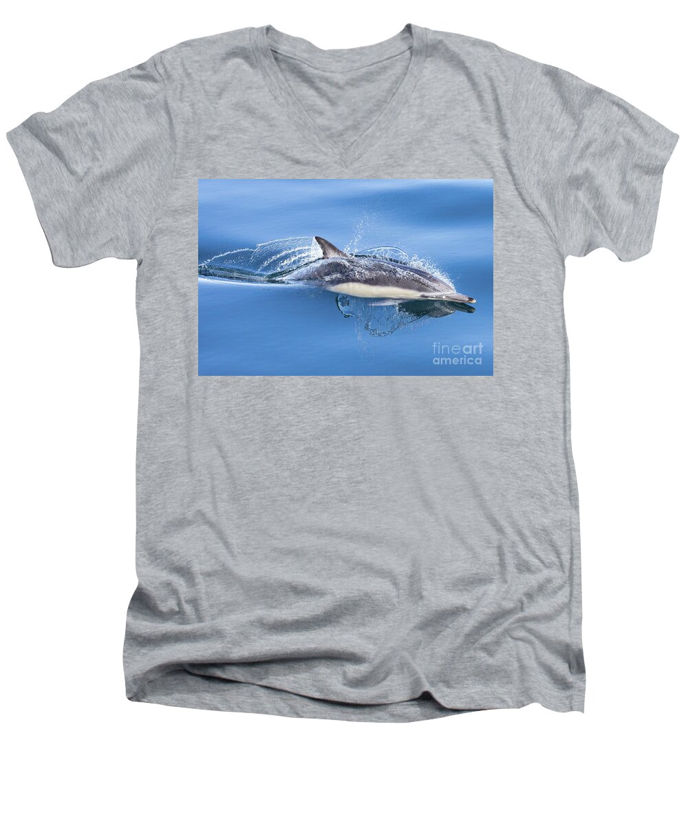 Danawharf Men's V-Neck T-Shirt featuring the photograph Cruising Dolphin by Loriannah Hespe