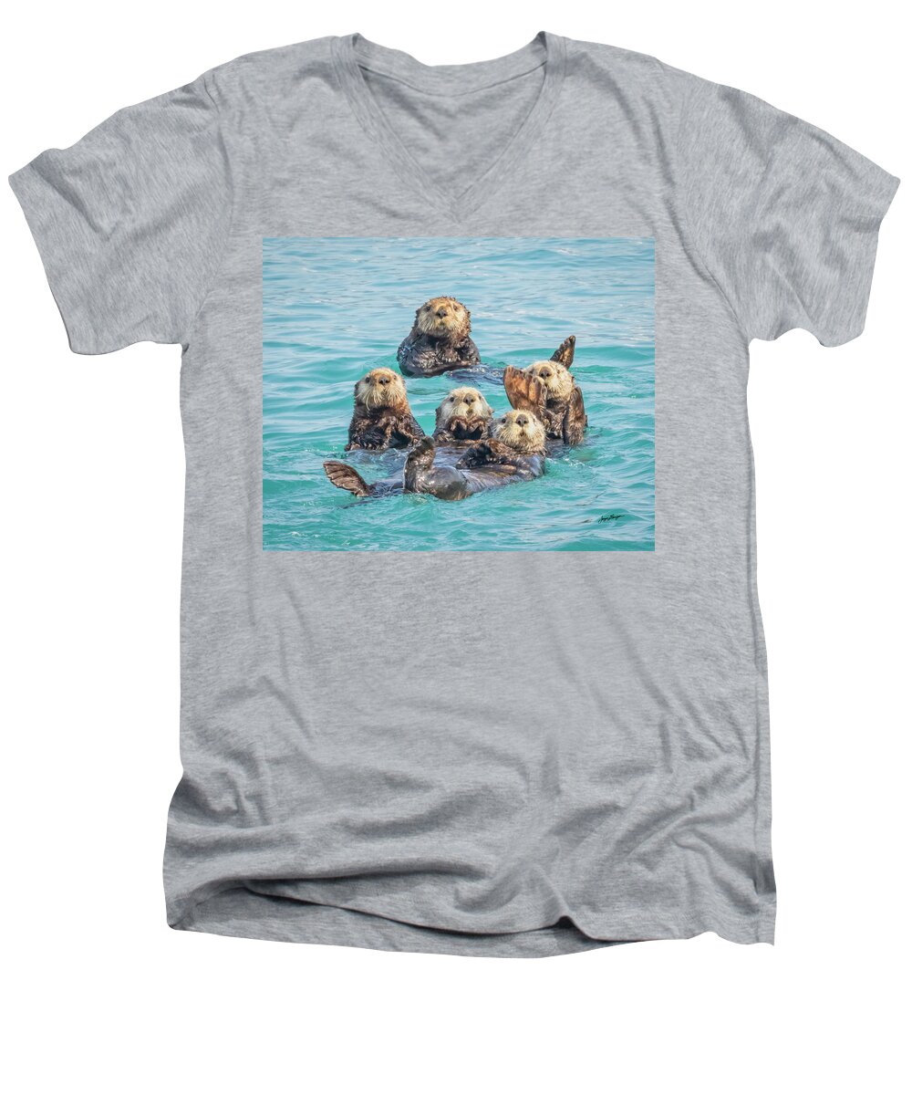 Sea Men's V-Neck T-Shirt featuring the photograph Curious Sea Otters by Jurgen Lorenzen