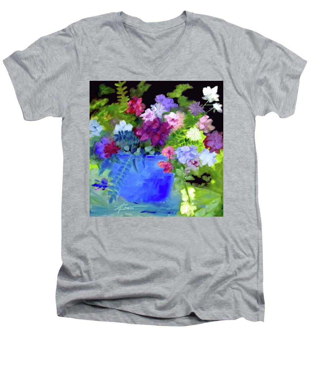 Flowers Men's V-Neck T-Shirt featuring the painting December Blue by Adele Bower