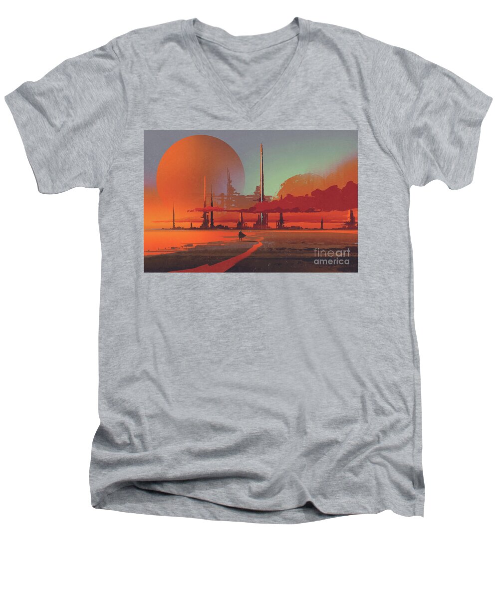 Acrylic Men's V-Neck T-Shirt featuring the painting Desert Colony by Tithi Luadthong