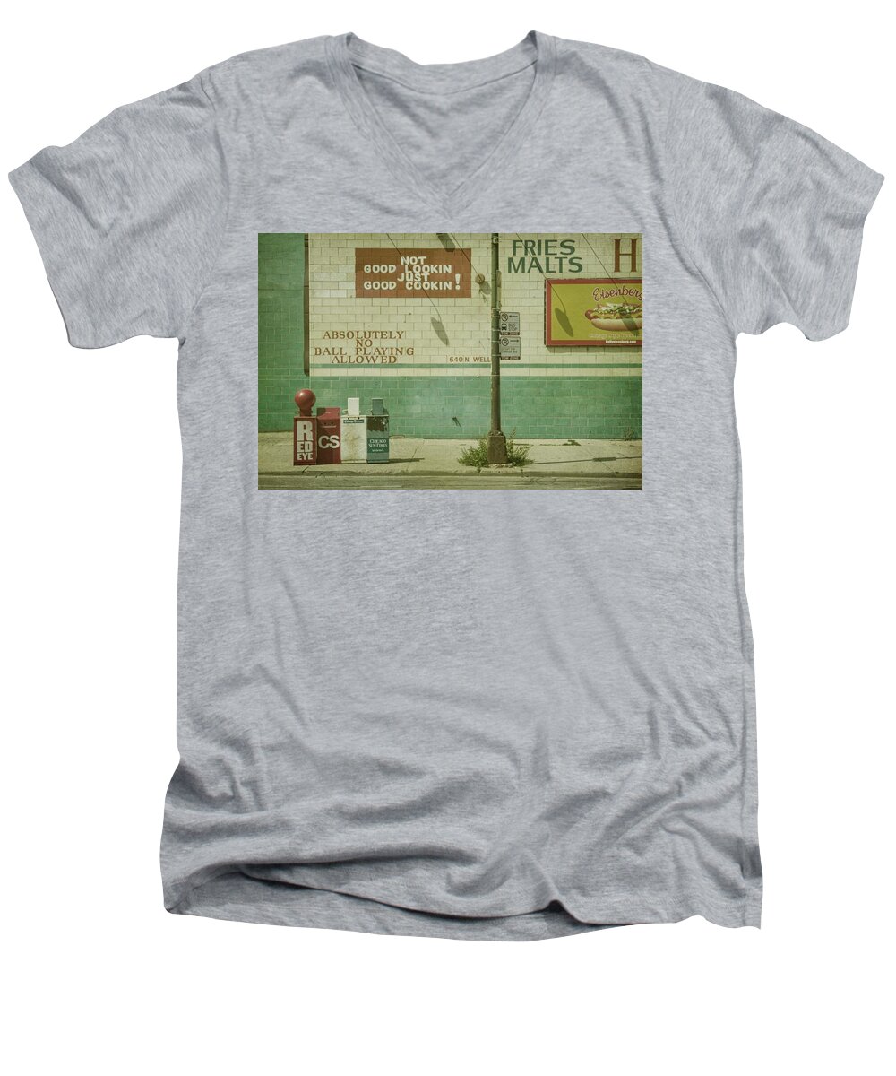 Chicago Men's V-Neck T-Shirt featuring the photograph Diner Rules by Andrew Paranavitana