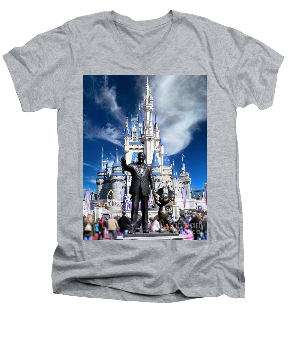 Walt Men's V-Neck T-Shirt featuring the photograph Disney and Mickey by Kevin Fortier