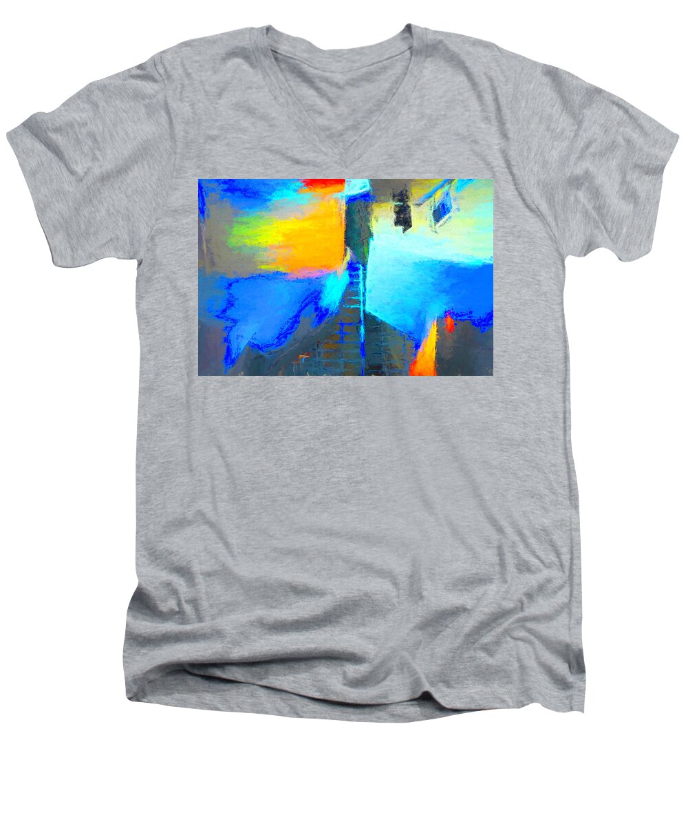 Digital Art Men's V-Neck T-Shirt featuring the digital art Disney Concert Hall in Abstract by Karol Blumenthal