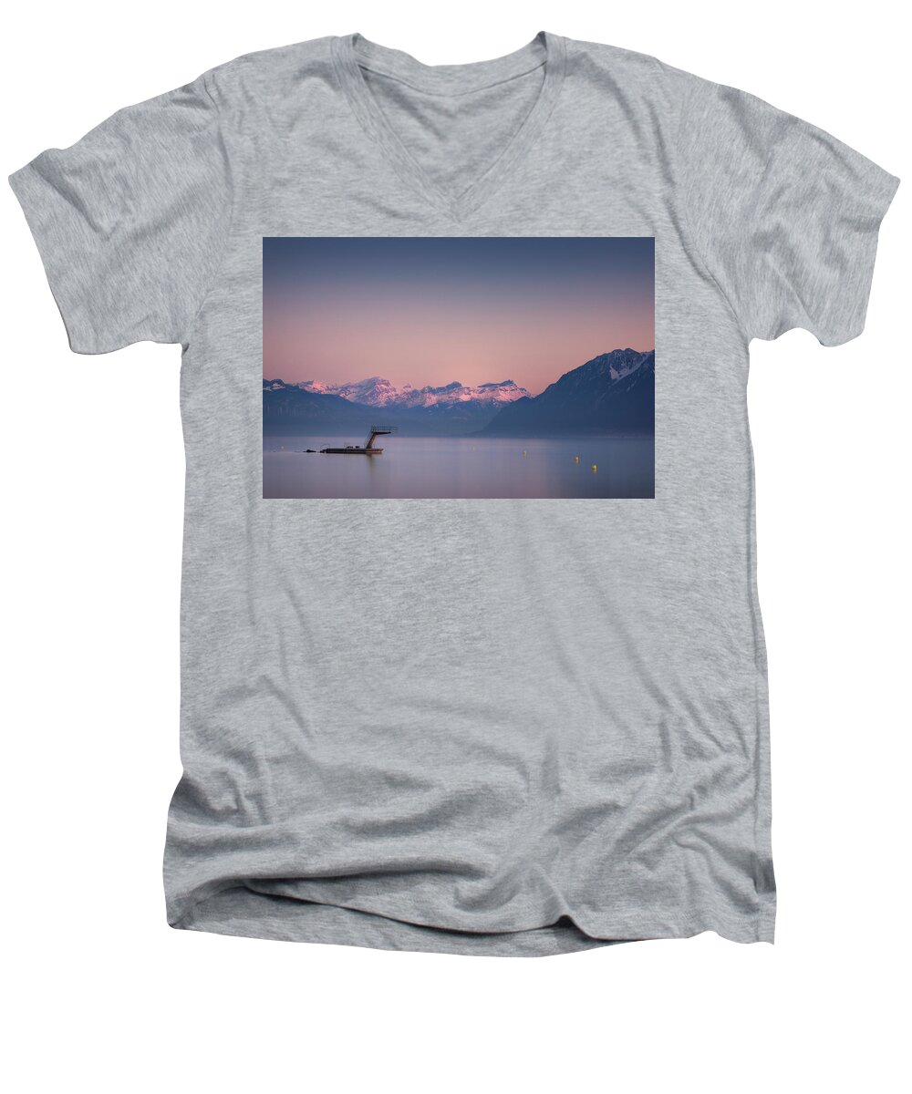 Sunset Men's V-Neck T-Shirt featuring the photograph Dive with a view by Dominique Dubied