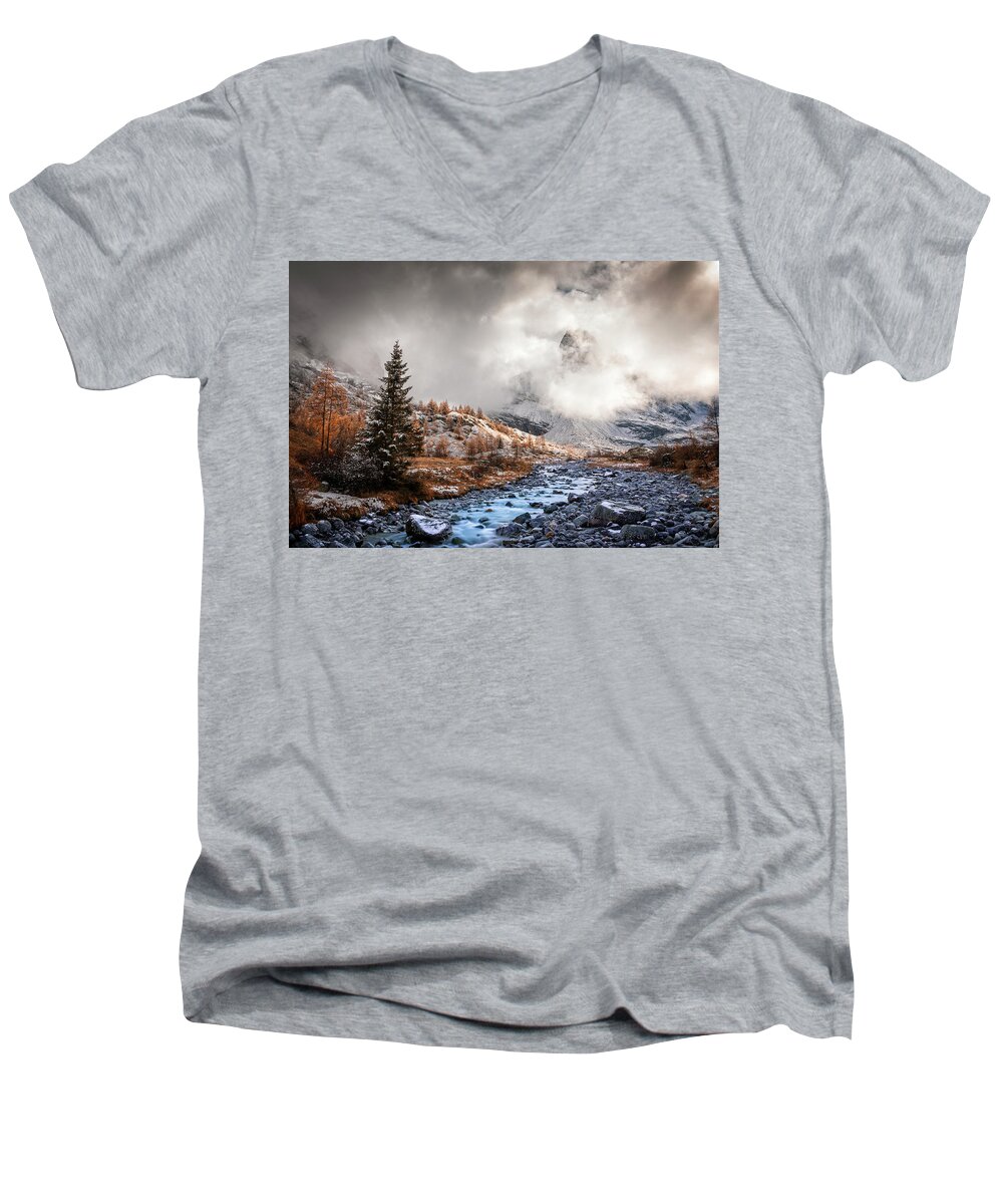 Alpine Men's V-Neck T-Shirt featuring the photograph Divine Light by Dominique Dubied