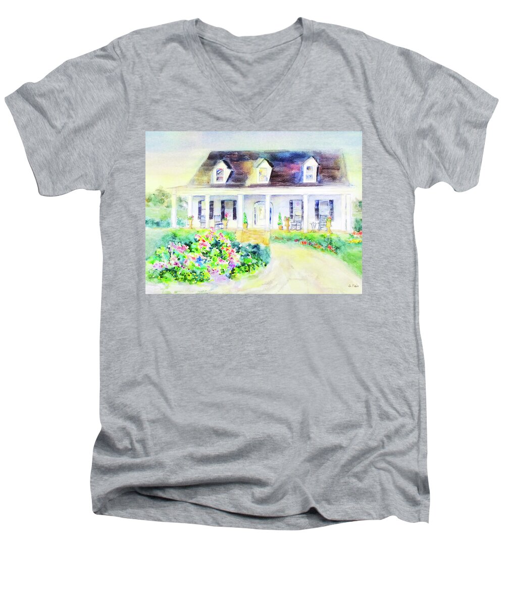  Men's V-Neck T-Shirt featuring the painting Edisto Cottage by Jerry Fair