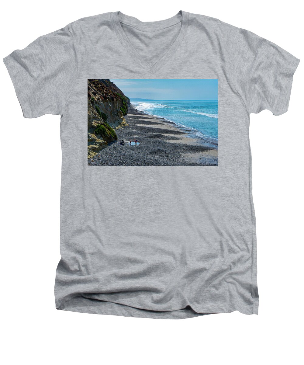 Encinitas Men's V-Neck T-Shirt featuring the photograph Encinitas Beach near San Diego by Matthew Bamberg