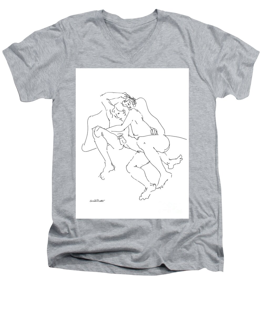 Erotic Renderings Men's V-Neck T-Shirt featuring the drawing Erotic Art Drawings 10 by Gordon Punt