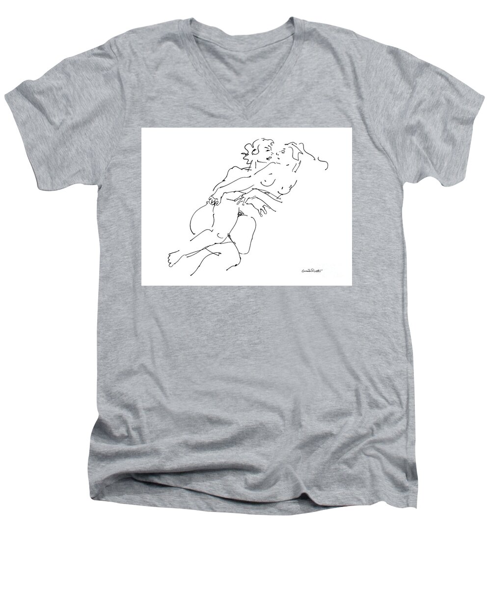 Erotic Renderings Men's V-Neck T-Shirt featuring the drawing Erotic Art Drawings 13 by Gordon Punt