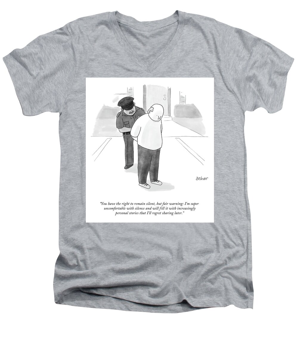 you Have The Right To Remain Silent Men's V-Neck T-Shirt featuring the drawing Fair Warning by Asher Perlman