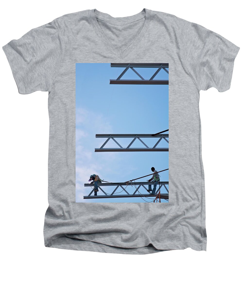 Panama Men's V-Neck T-Shirt featuring the photograph Fearless sky workers by Tatiana Travelways