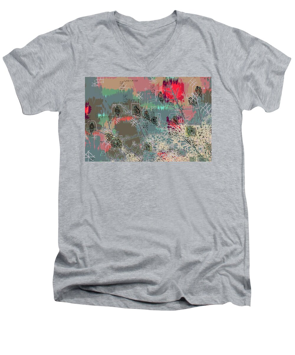Recent Men's V-Neck T-Shirt featuring the photograph Flock of cedar waxwings by Geraldine Scull
