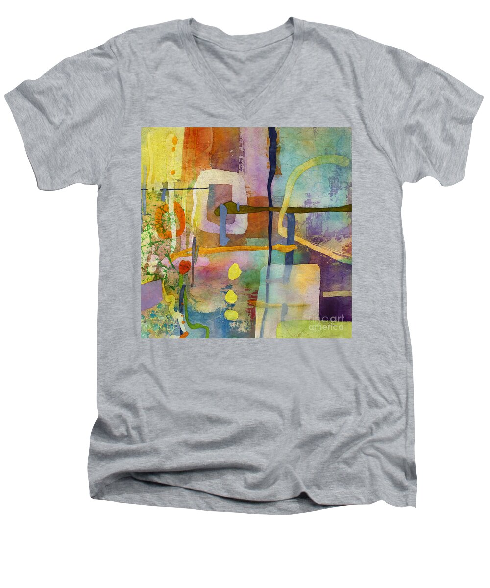 Flower Men's V-Neck T-Shirt featuring the painting Flower Dance-Yellow by Hailey E Herrera