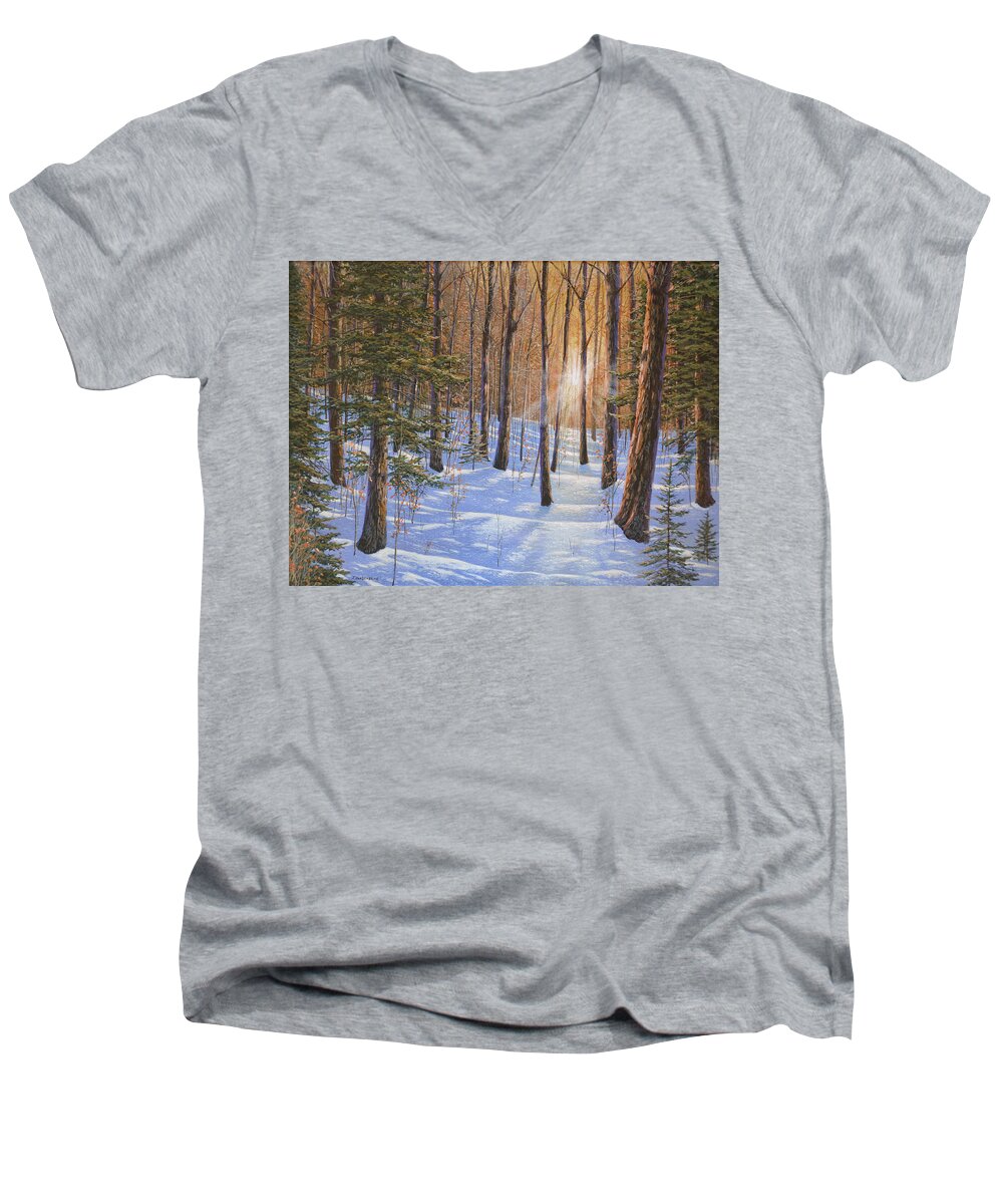 Canadian Men's V-Neck T-Shirt featuring the painting Follow The Light by Jake Vandenbrink