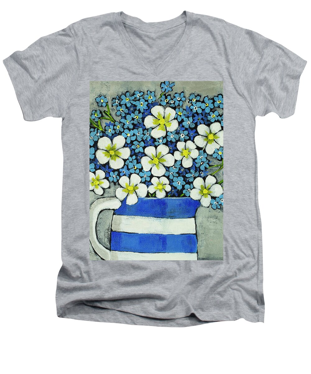 Still Life Men's V-Neck T-Shirt featuring the painting Forget Me Nots by Debbie Brown