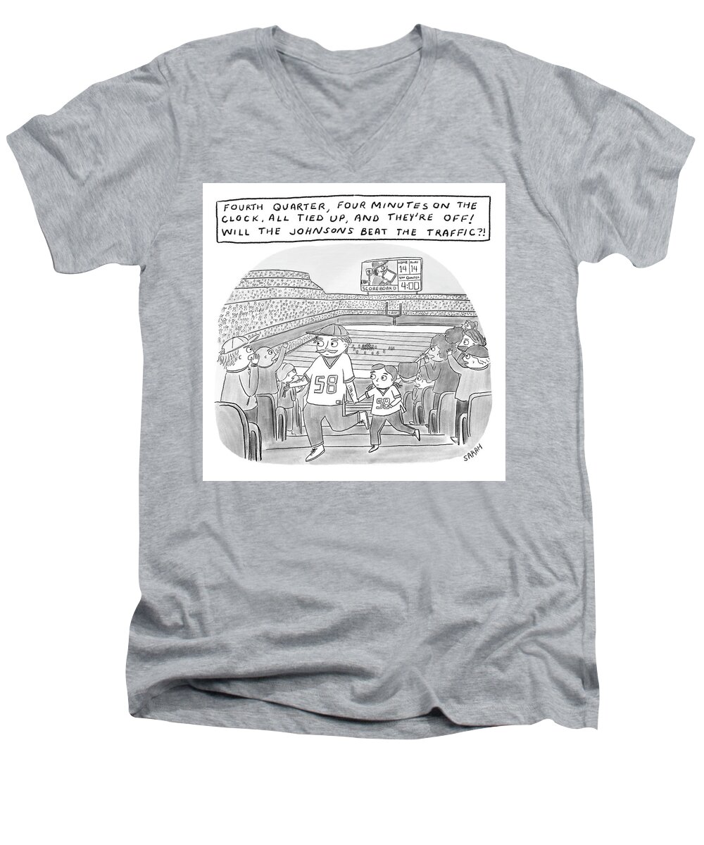 Fourth Quarter Men's V-Neck T-Shirt featuring the drawing Four Minutes on the Clock by Sarah Kempa