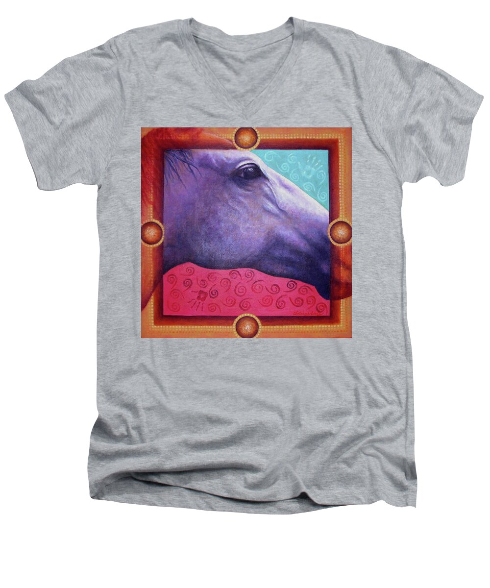 Native American Men's V-Neck T-Shirt featuring the painting Freedom by Kevin Chasing Wolf Hutchins