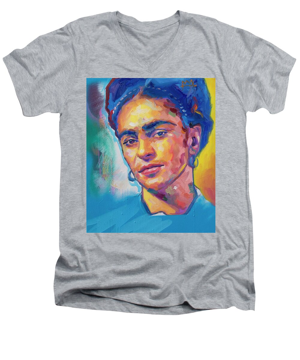 Frida Kahlo Men's V-Neck T-Shirt featuring the painting Frida Kahlo II by Richard Day