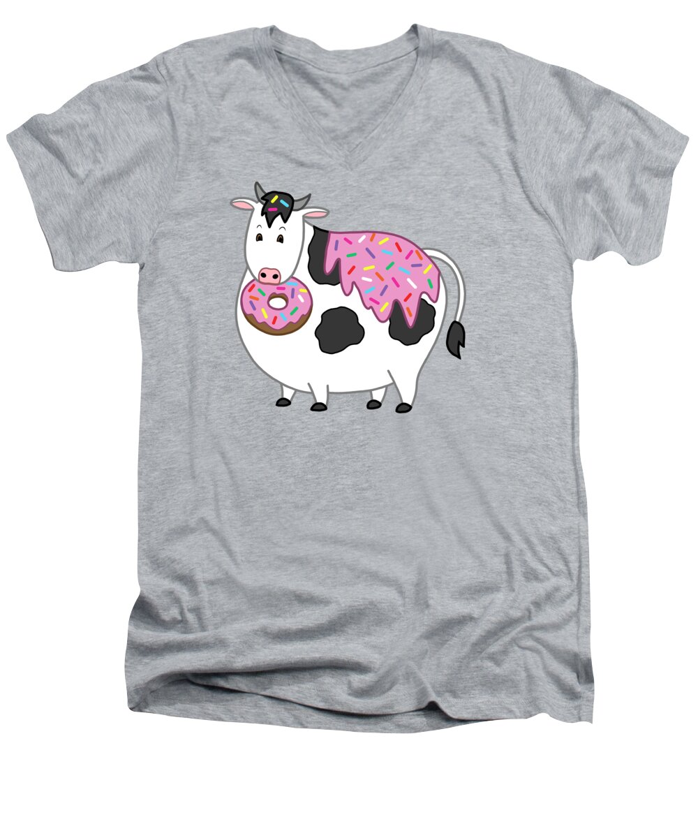Holstein Cow Men's V-Neck T-Shirt featuring the painting Funny Fat Holstein Cow Sprinkle Doughnut by Crista Forest