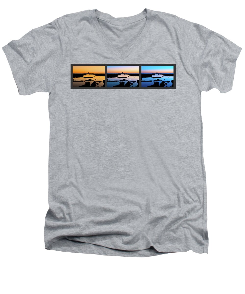 Beach Sunset Men's V-Neck T-Shirt featuring the photograph Gale Sun Rest by Angelo DeVal
