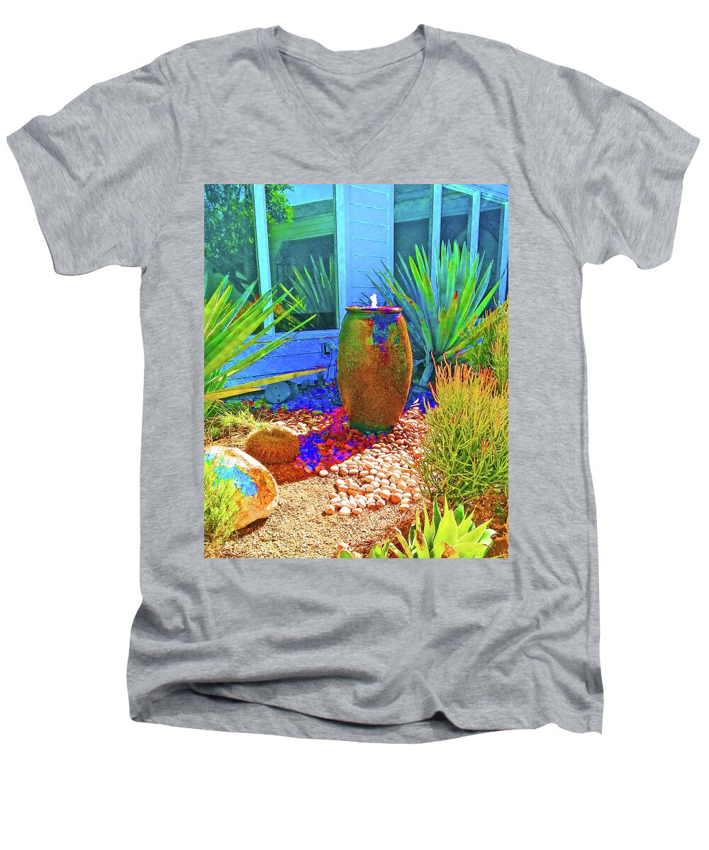 Garden Men's V-Neck T-Shirt featuring the photograph Garden Fountain by Andrew Lawrence