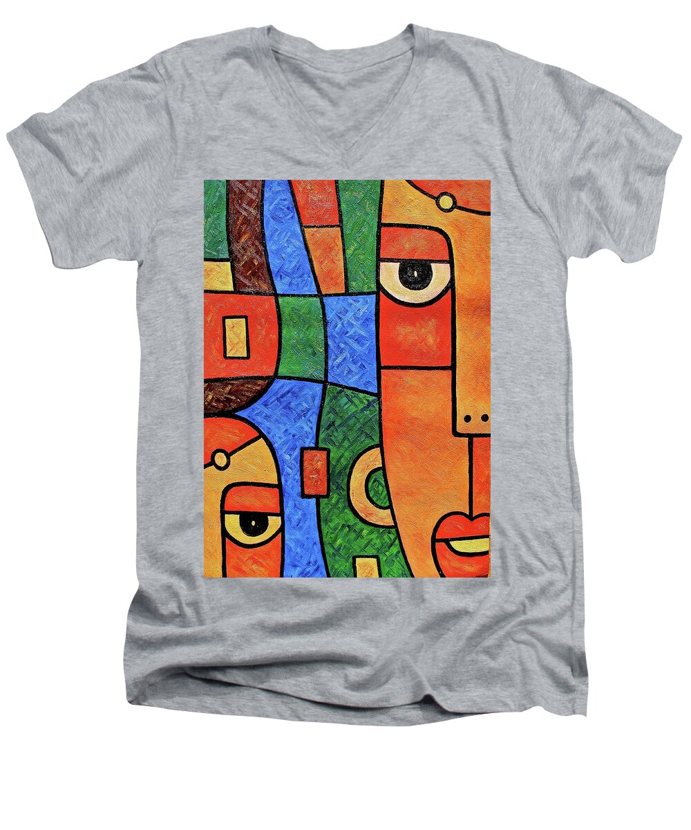 Africa Men's V-Neck T-Shirt featuring the painting Girl from Pond by Elisha Ongere