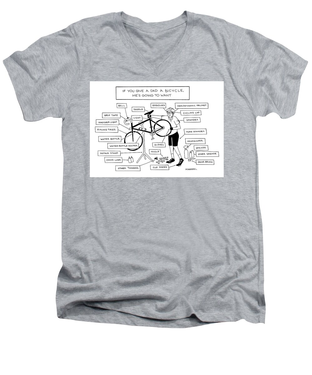  If You Give A Dad A Bicycle Men's V-Neck T-Shirt featuring the drawing Give a Dad a Bicycle by Maggie Larson
