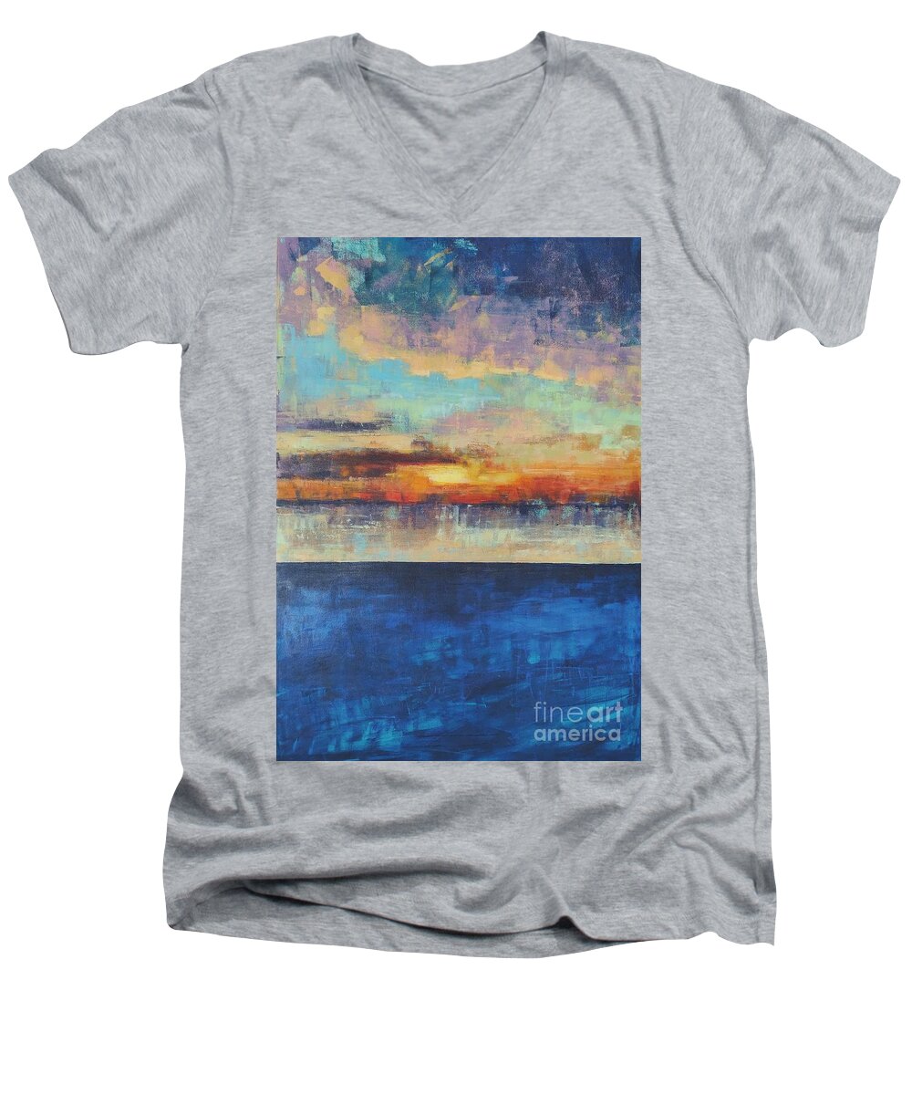 Lake Michigan Men's V-Neck T-Shirt featuring the painting Glorious Day on Lake Michigan by Lisa Dionne