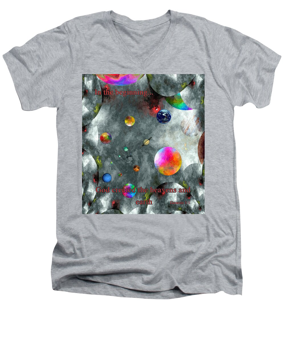 Creation Men's V-Neck T-Shirt featuring the digital art God Created by Glenn McCarthy Art and Photography