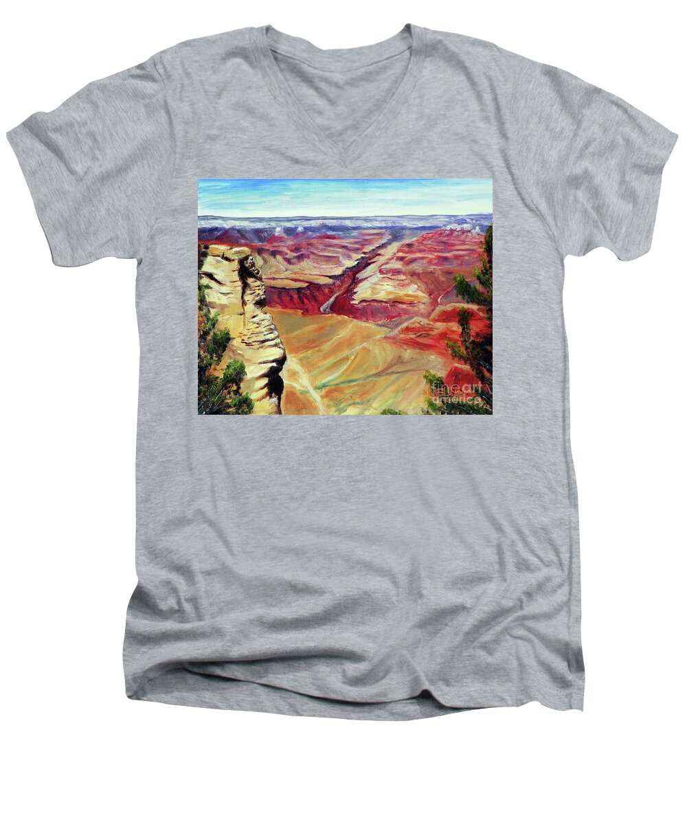 Sherril Porter Men's V-Neck T-Shirt featuring the painting Grand Canyon Overlook by Sherril Porter