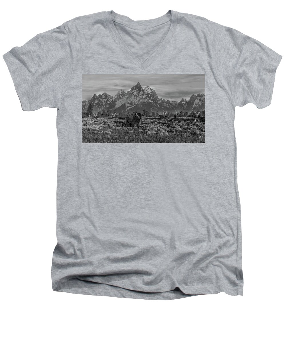  Men's V-Neck T-Shirt featuring the photograph Grand Teton Boss by Kevin Dietrich