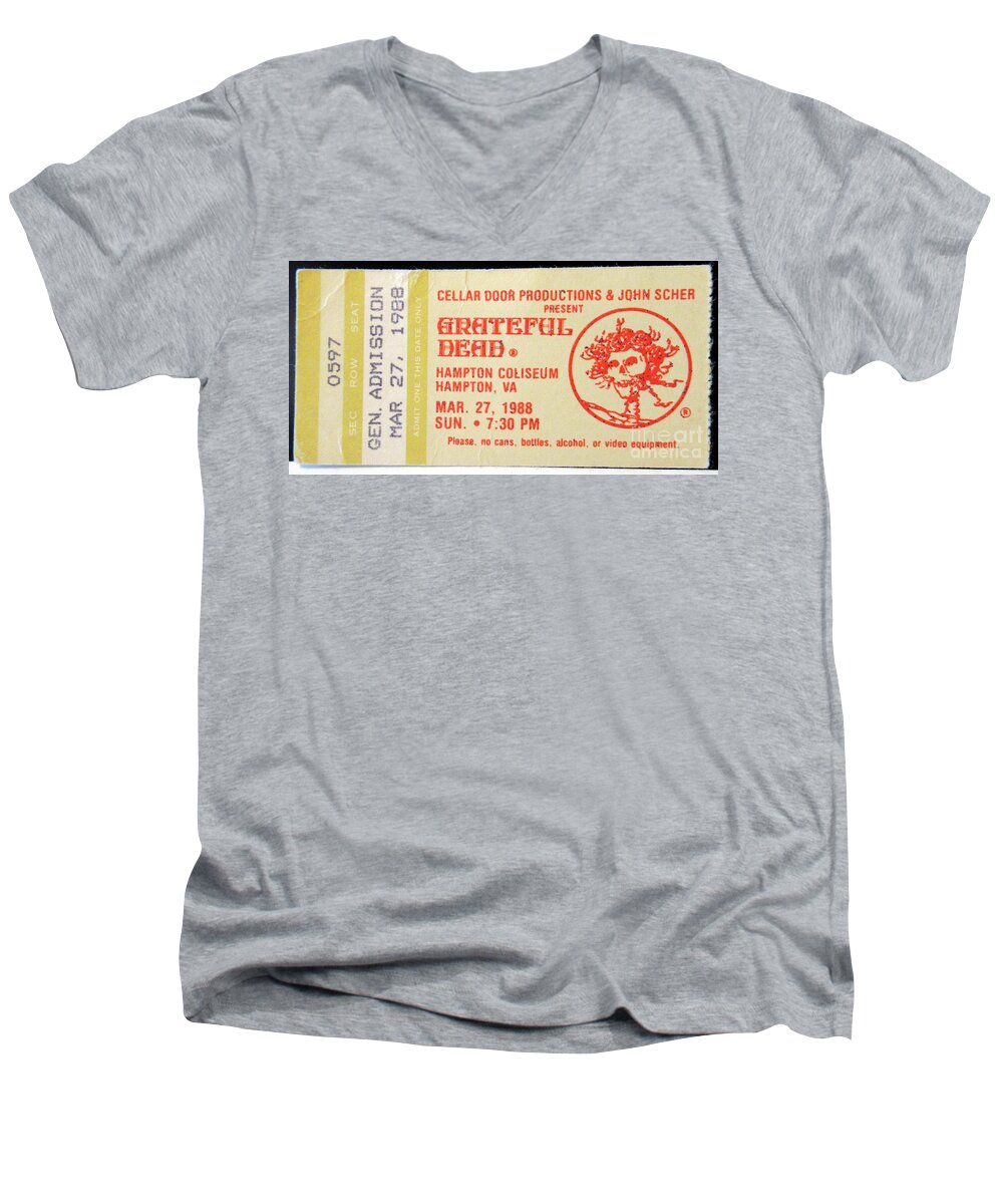 Grateful Dead Men's V-Neck T-Shirt featuring the photograph Grateful Dead Hampton Coliseum Ticket Stub by Susan Carella