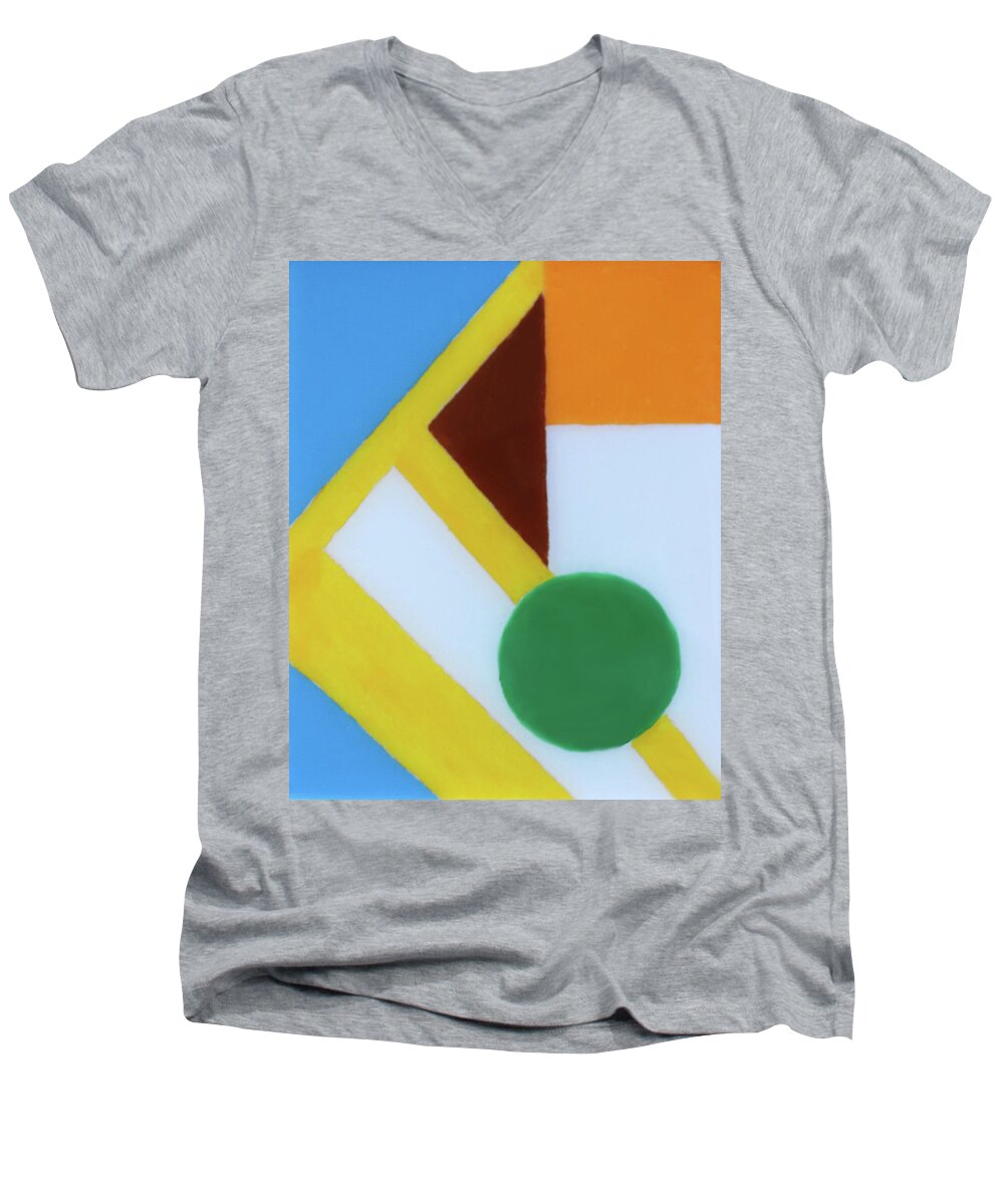 Geometric Men's V-Neck T-Shirt featuring the painting Green Rubber Ball by Deborah Boyd
