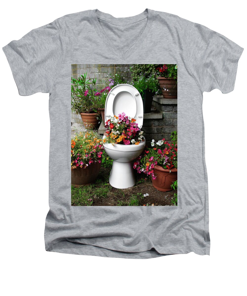 Toilet Men's V-Neck T-Shirt featuring the photograph Growing a Little Potty in the Garden by Doc Braham