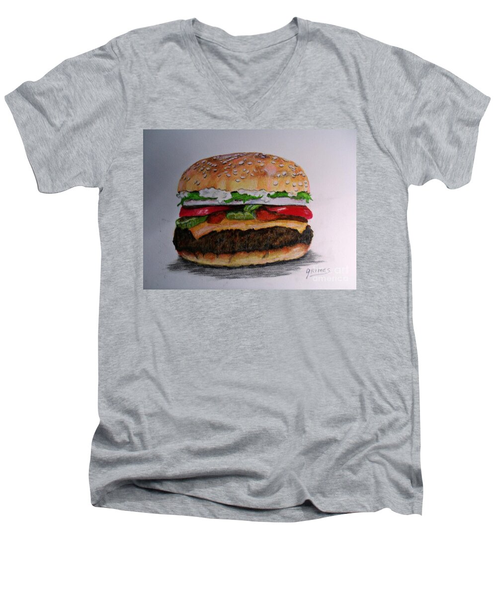 Hamburger Men's V-Neck T-Shirt featuring the painting Hamburger #5 by Carol Grimes