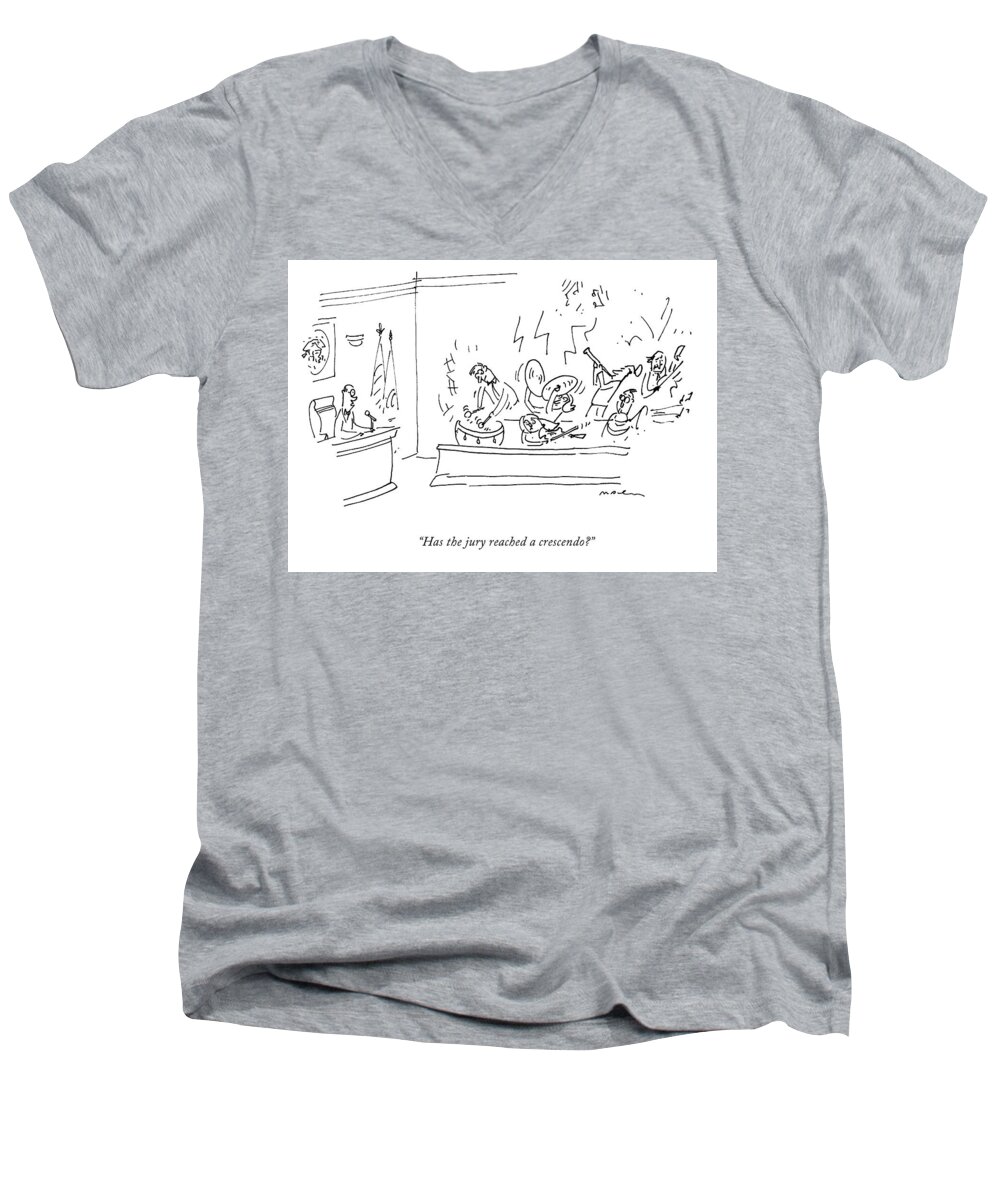 has The Jury Reached A Crescendo? Judge Men's V-Neck T-Shirt featuring the drawing Has the Jury Reached a Crescendo? by Michael Maslin