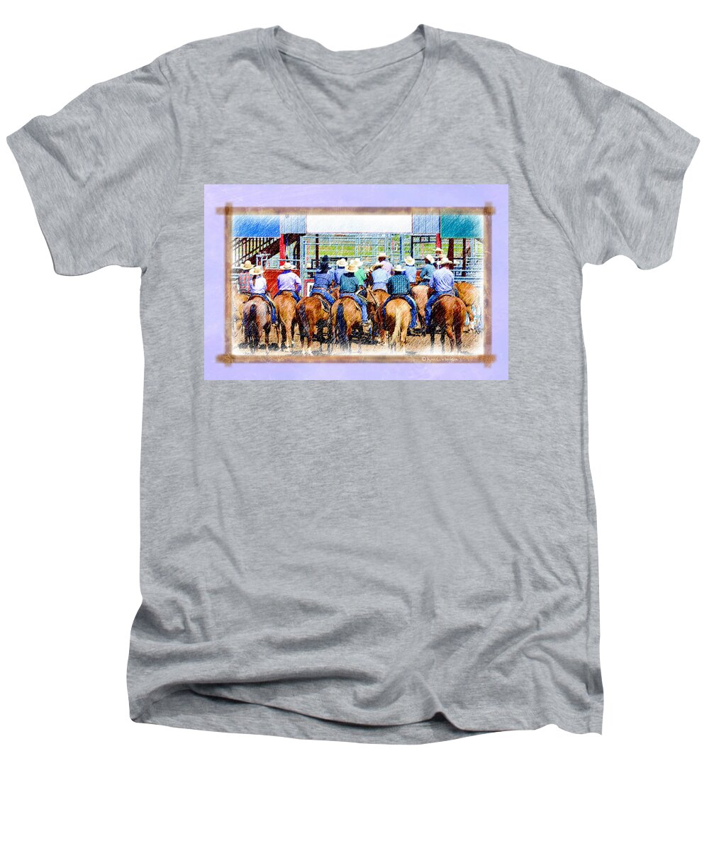 Horses Men's V-Neck T-Shirt featuring the mixed media Hats and Rumps Listen Up by Kae Cheatham