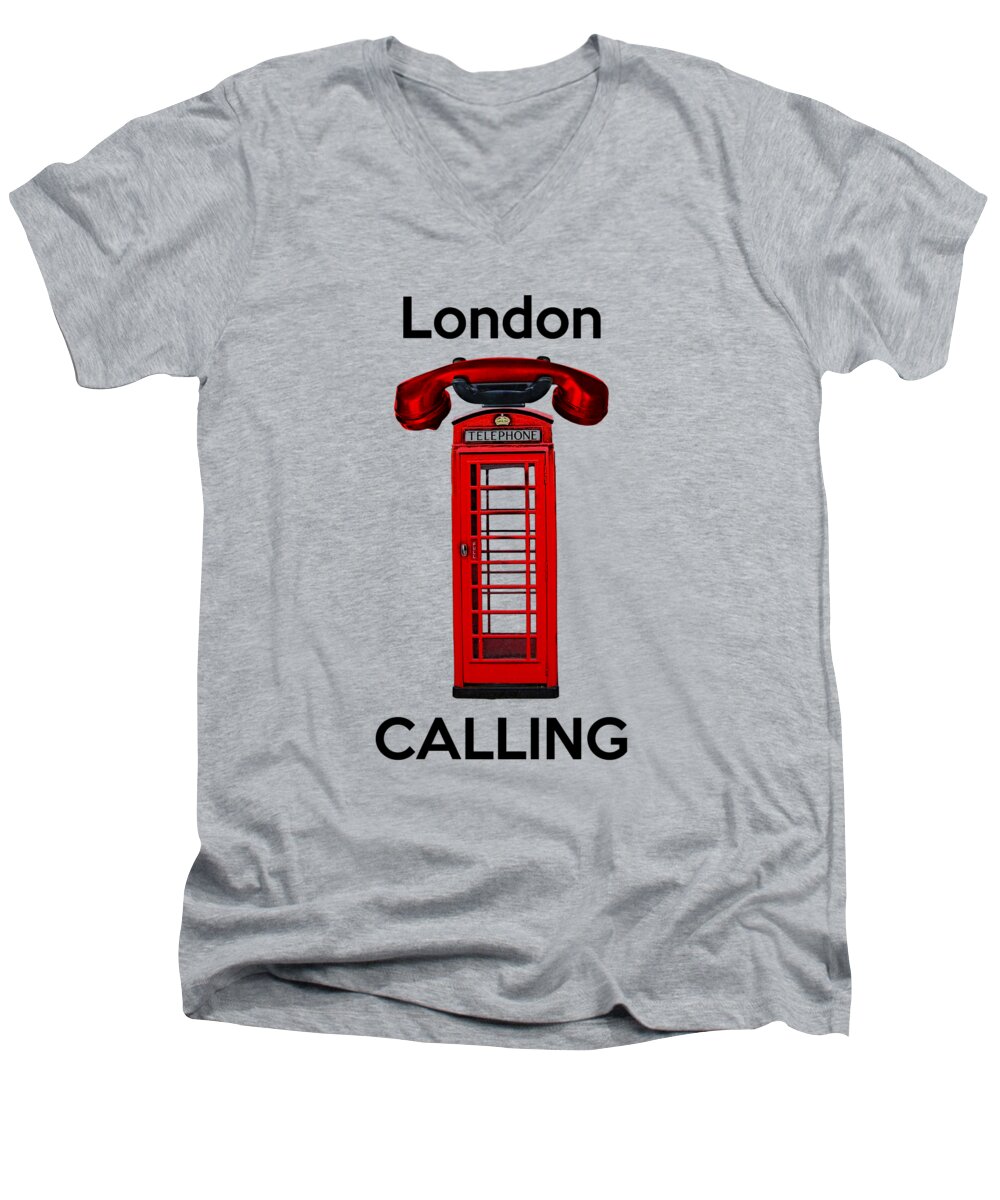 London Calling Men's V-Neck T-Shirt featuring the digital art Hello London by Madame Memento