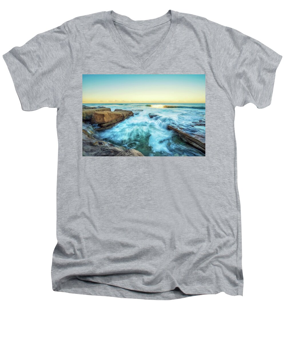 La Jolla Men's V-Neck T-Shirt featuring the photograph Hospital's Reef Sunrise Any More Perfect by Joseph S Giacalone