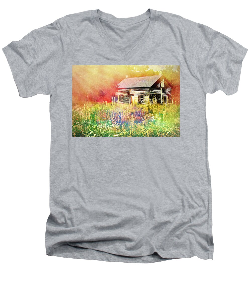 Abstract Men's V-Neck T-Shirt featuring the photograph House in the woods by Sue Leonard