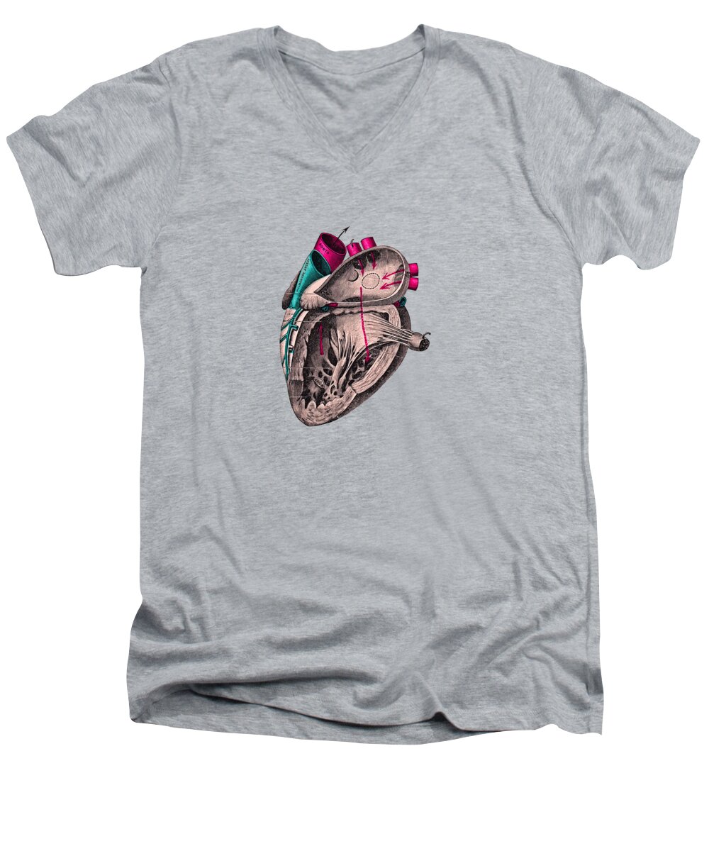Heart Men's V-Neck T-Shirt featuring the digital art Human Anatomy Heart by Madame Memento