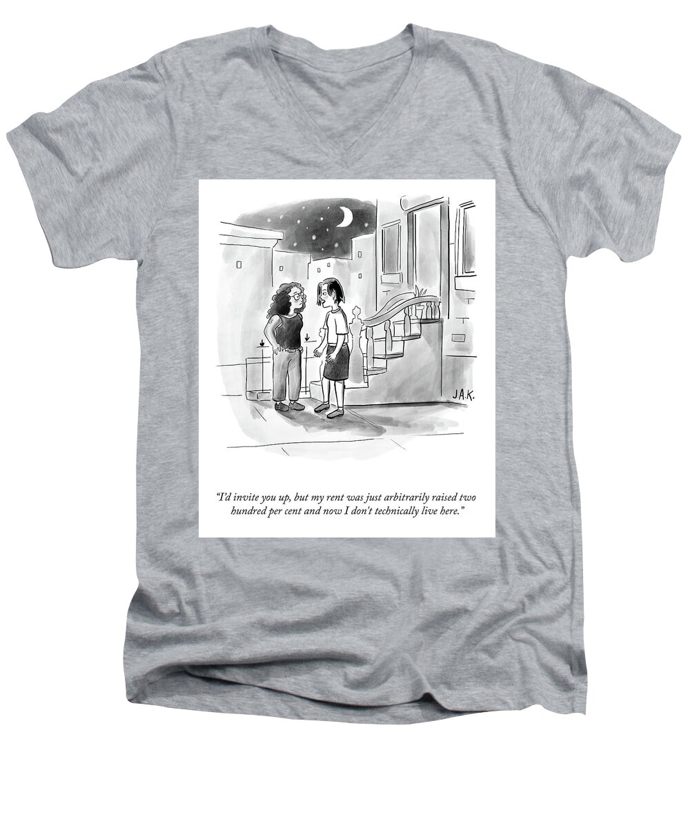 I'd Invite You Up Men's V-Neck T-Shirt featuring the drawing I Don't Technically Live Here by Jason Adam Katzenstein