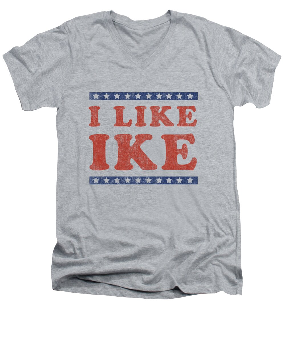 Funny Men's V-Neck T-Shirt featuring the digital art I Like Ike by Flippin Sweet Gear