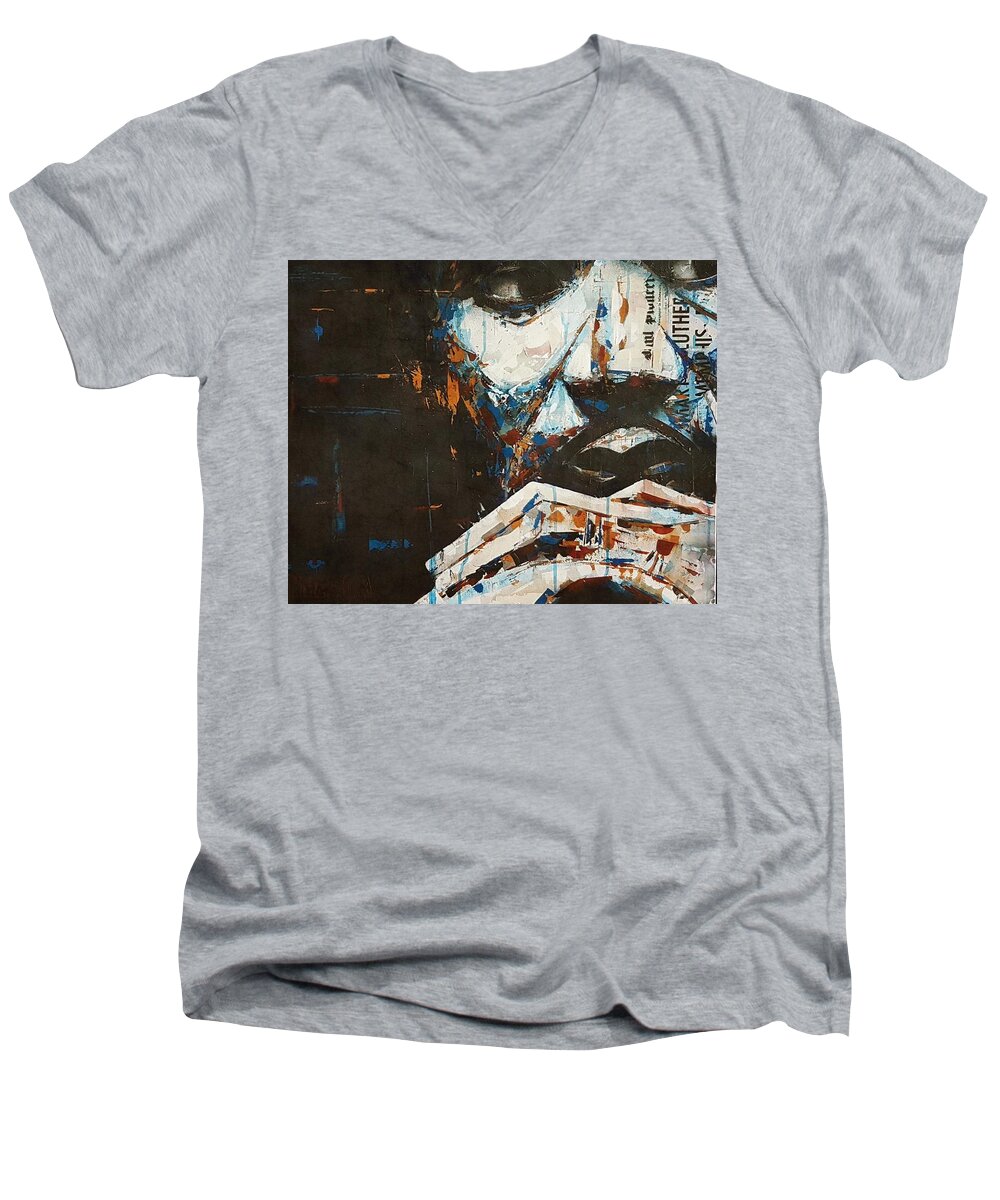 Mlk Men's V-Neck T-Shirt featuring the painting Injustice Anywhere is A Threat To Justice Everywhere by Paul Lovering