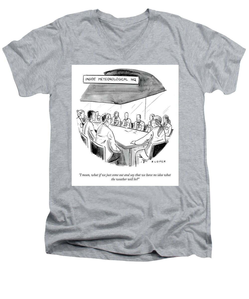 i Mean Men's V-Neck T-Shirt featuring the drawing Inside Meteorological HQ by Brendan Loper