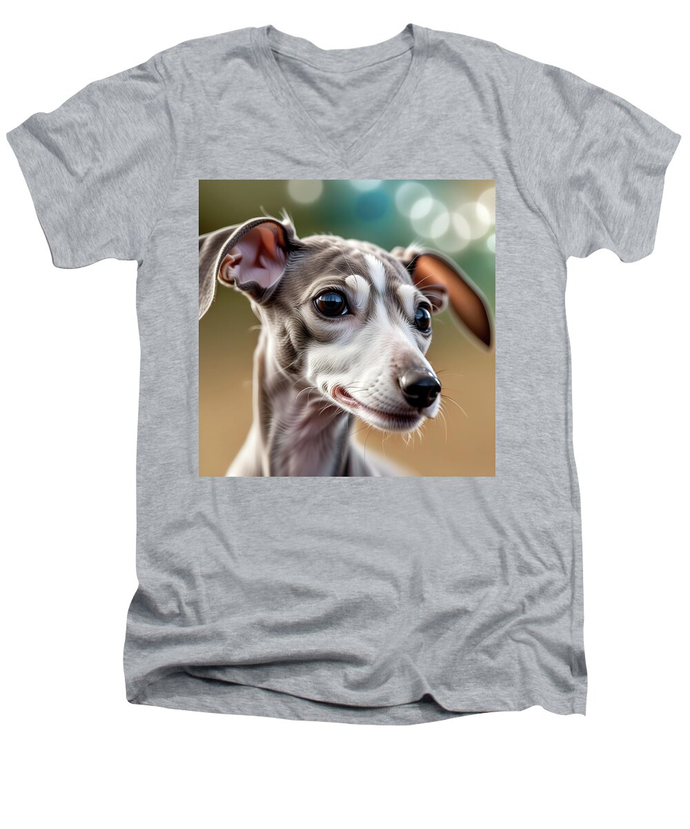 Puppy Men's V-Neck T-Shirt featuring the digital art Italian Greyhound Puppy portrait.  by Ray Shrewsberry